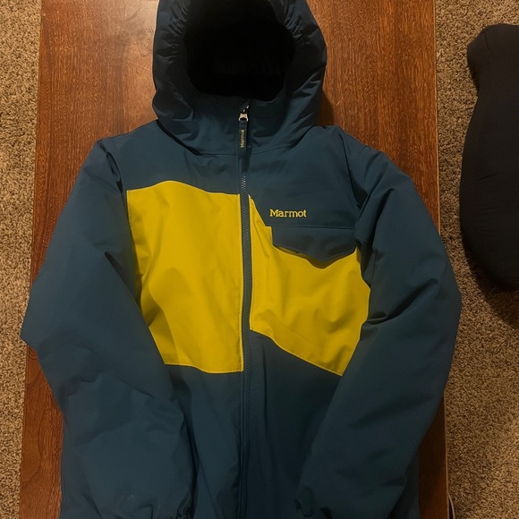 Marmot Blue and Yellow Hooded Jacket - Picture 1 of 3